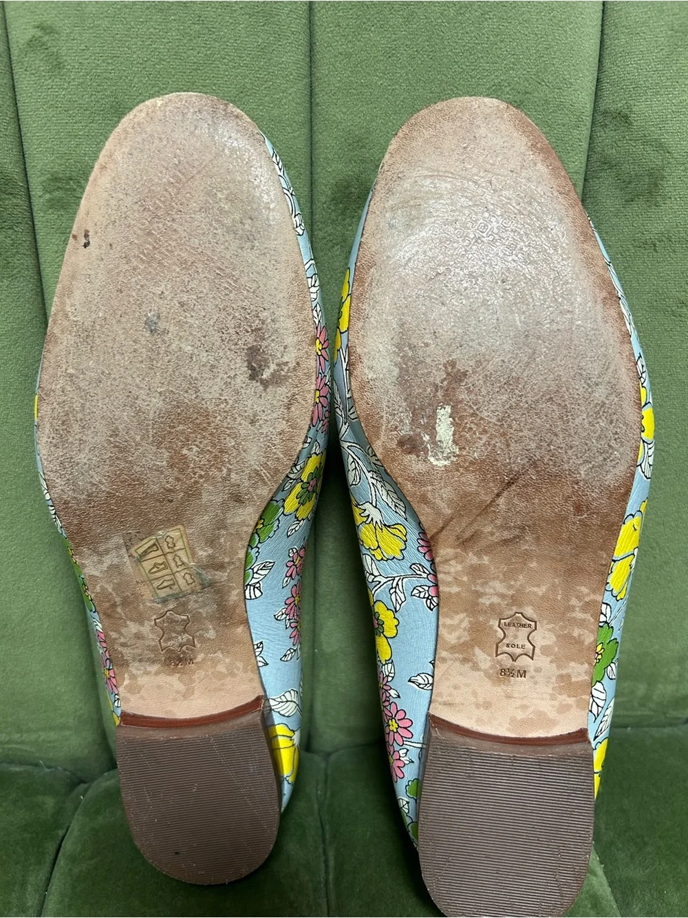 Tory Burch Floral Chain-Trim Loafers in Light Blue with Yellow, Pink & Green - Picture 4 of 4
